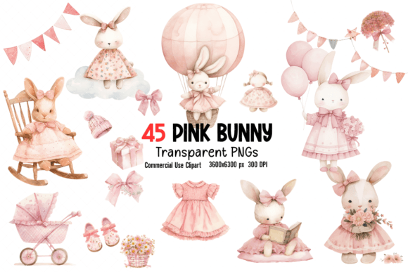 Download Pink Cute Bunny Baby Shower Clipart - Baby shower Collection