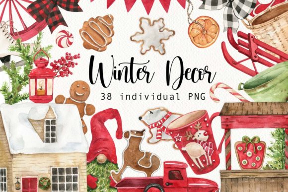 Download Watercolor Red Winter Decor Clipart - Winter decor Collection