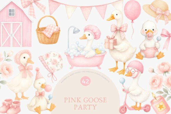 Download Pink Party Cute Duck Clipart Set - Cute duck Collection