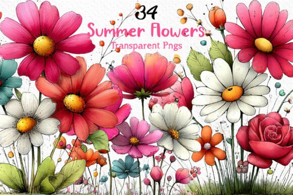 Download Whimsical Summer Flowers Clipart PNG - Flowers clipart Collection