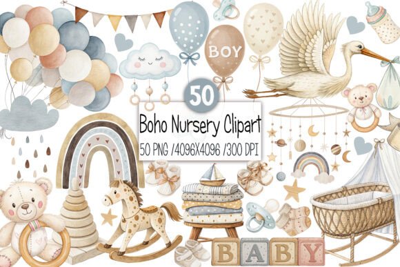 Download Baby Shower Clipart,Boho Nursery Clipart - Baby shower Collection