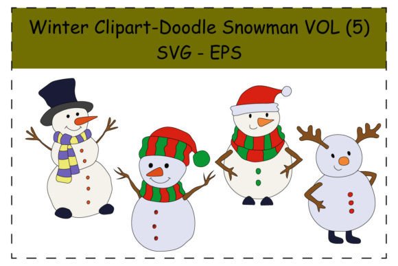 Download Doodle Winter Snowman Clipart Set - Winter snowman clipart Collection