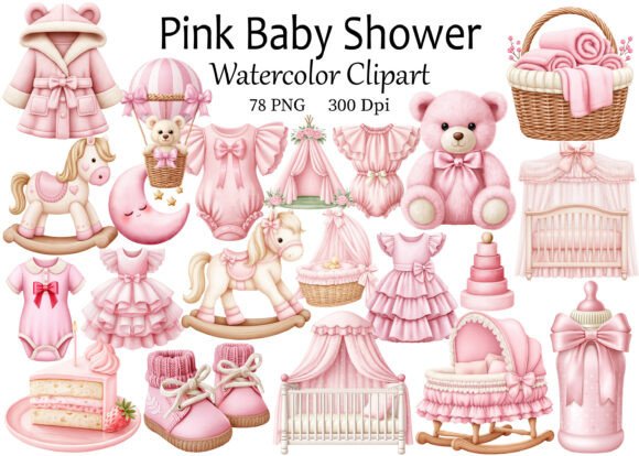 Download Pink Baby Shower Clipart Watercolor - Baby shower Collection