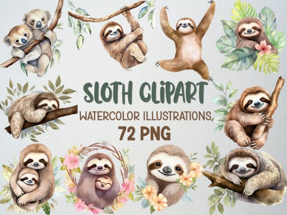 Download Sloth Clipart, Tropical Elements, 72 PNG - Sloth Collection