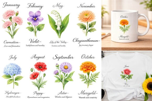 Download Watercolor Birth Month Flowers Clipart - Flowers clipart Collection