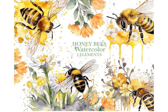 Download Watercolor Honey Bee, Nature Art - Nature Collection