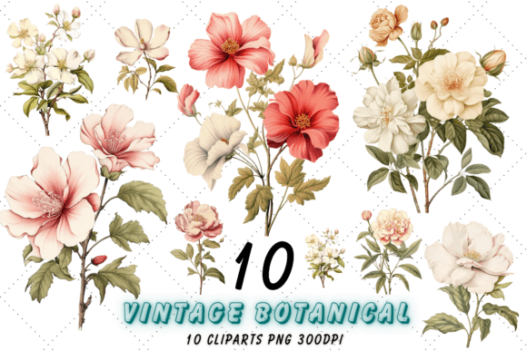 Download Vintage Botanical Flowers Clipart Set - Flowers clipart Collection